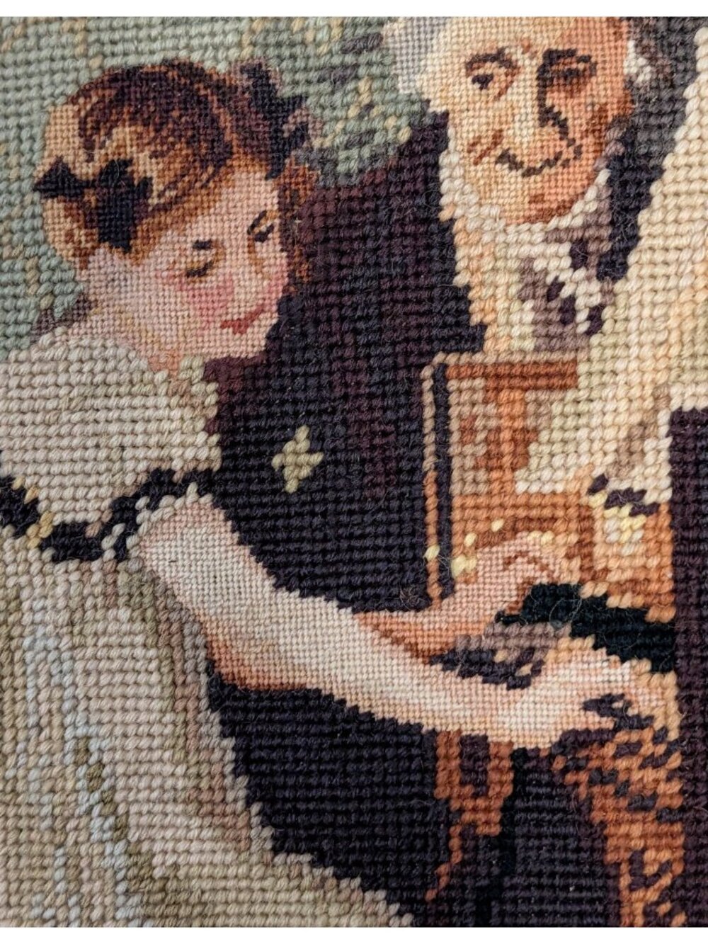 Vintage Needlepoint Tapestry Framed Art Piano lesson, decor - Picture 14 of 16